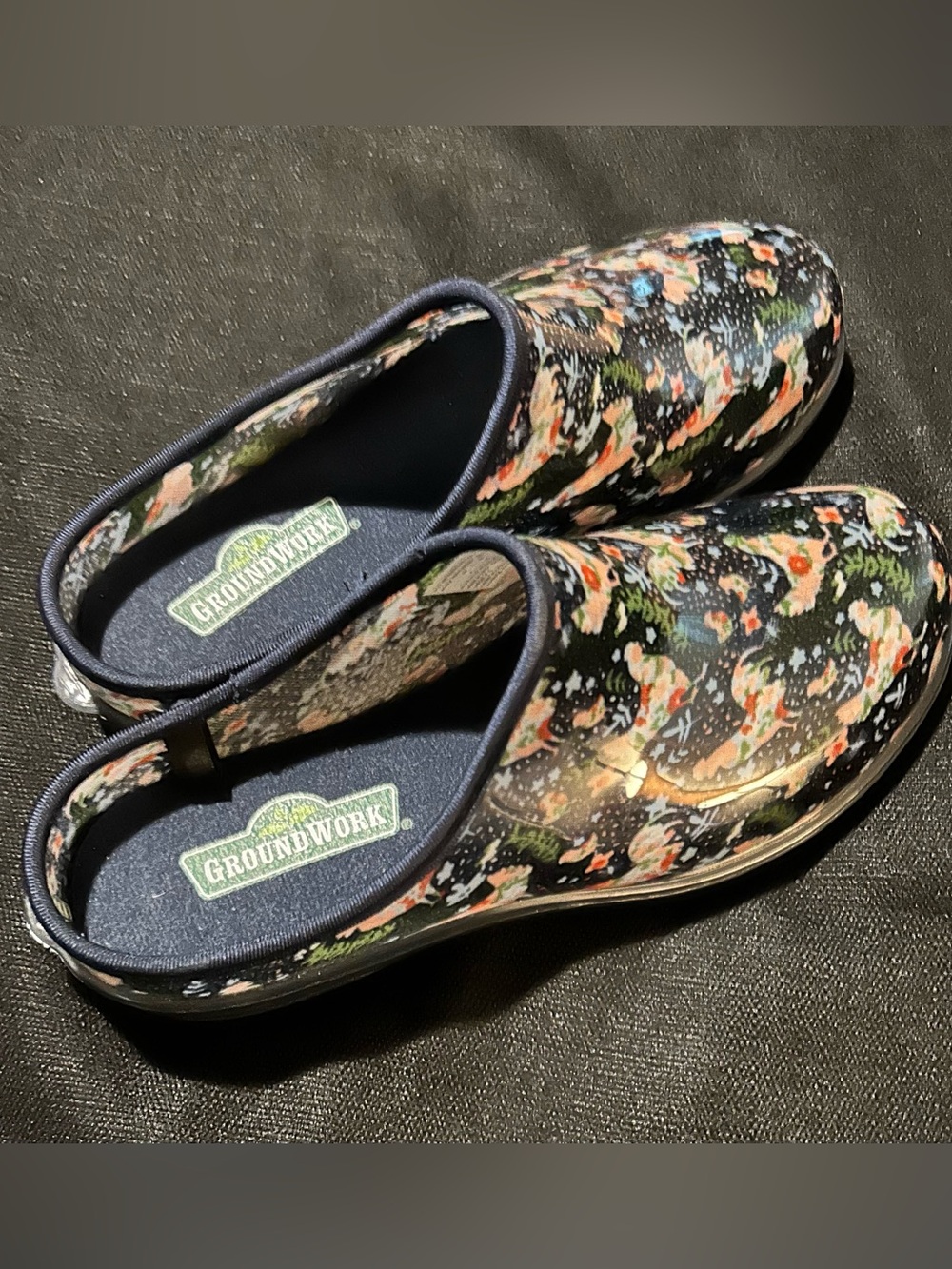 Groundwork Floral Garden Clogs in Navy Multi. New, never used.
